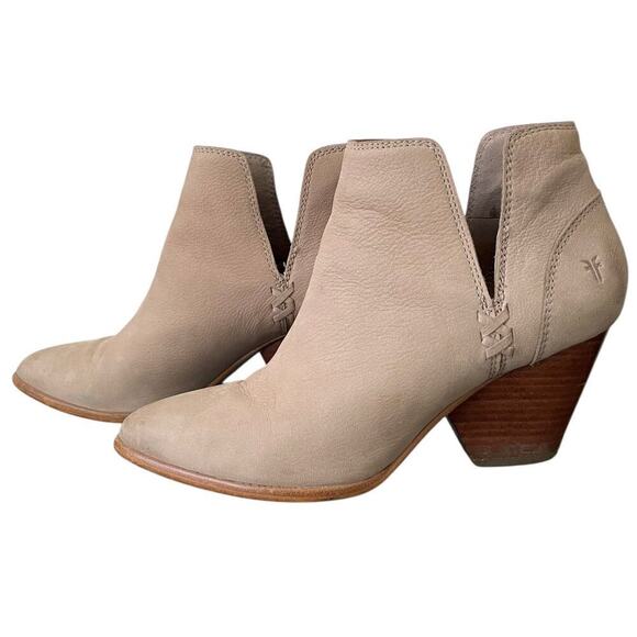 Frye Reina Cut Out Bootie Taupe 7.5 Heeled Leather Ankle Boots Pointed Toe - Picture 2 of 11